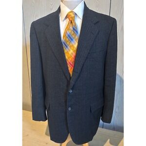 VTG Mens 46L Southwick Charcoal Gray 100% Flannel Wool Pin Striped Blazer Jacket